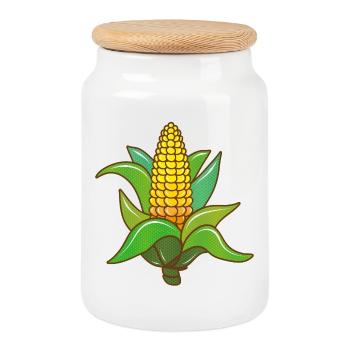 Fresh corn on the cob in colorful retro comic style - Cookie Jar with Wooden Lid - white - Front