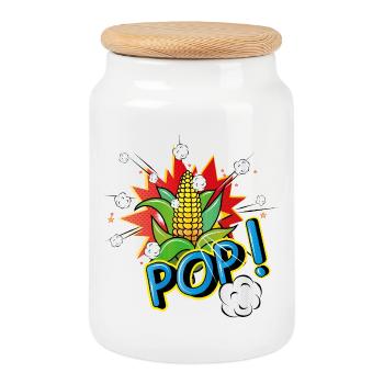 Pop Art Style Corn on the Cob with Popcorn Effect - Cookie Jar with Wooden Lid - white - Front