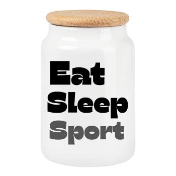 Eat Sleep Sport - Cookie Jar with Wooden Lid - white - Front