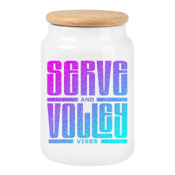 Tennis : service et volée - Boîte à biscuits avec couvercle en bois - blanc - Devant