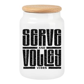 Tennis : service et volée - Boîte à biscuits avec couvercle en bois - blanc - Devant