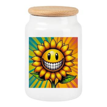 Sonnenblume - Keksdose mit Holzdeckel - Weiß - Vorne
