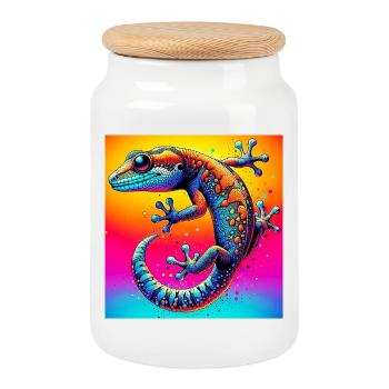 Gecko - Keksdose mit Holzdeckel - Weiß - Vorne