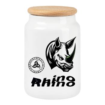 Rhinocéros - Boîte à biscuits avec couvercle en bois - blanc - Devant