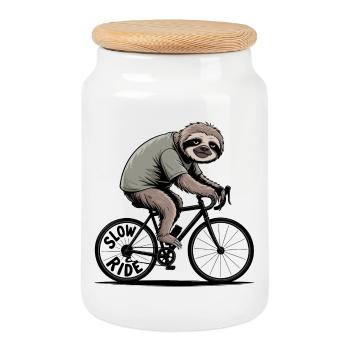 paresseux équitation vélo slow ride vélo de route - Boîte à biscuits avec couvercle en bois - blanc - Devant
