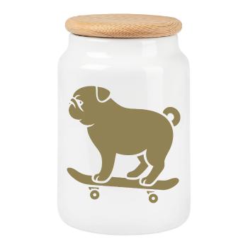 Minimalistischer Mops Skateboarder Katze  - Keksdose mit Holzdeckel - Weiß - Vorne