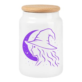 Witch Silhouette Moon Witchcore Motif - Cookie Jar with Wooden Lid - white - Front