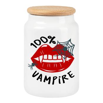 Spider web with lip motif - Cookie Jar with Wooden Lid - white - Front
