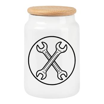 Clés plates - Boîte à biscuits avec couvercle en bois - blanc - Devant