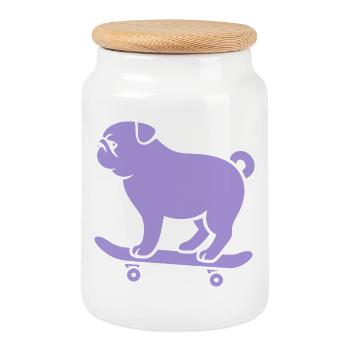 Minimalistisch Mops Skateboarder Katze Silhouette - Keksdose mit Holzdeckel - Weiß - Vorne