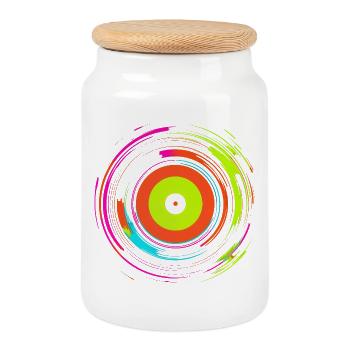 Disque vinyle Retrowave - Boîte à biscuits avec couvercle en bois - blanc - Devant