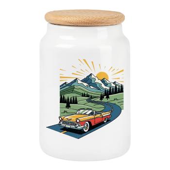Old school car - Cookie Jar with Wooden Lid - white - Front