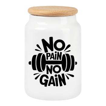 No pain No Gain Motivational Gym Quote - Cookie Jar with Wooden Lid - white - Front