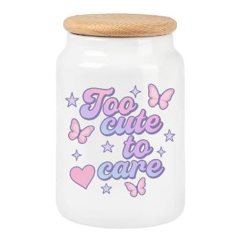 too cute to care - Cookie Jar with Wooden Lid - white - Front