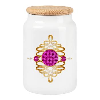 Orientalisches Ornament in Gold & Pink - Keksdose mit Holzdeckel - Weiß - Vorne