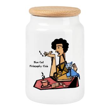 Club de philosophie Blue Cat - Boîte à biscuits avec couvercle en bois - blanc - Devant