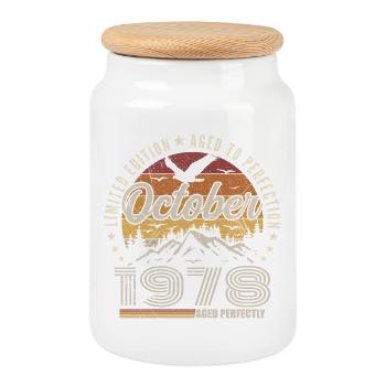 October 1978 Birthday Gift - October 1978 - Cookie Jar with Wooden Lid - white - Front