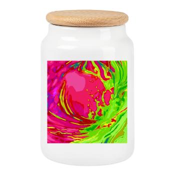 Neon Wirbel Farbenspiel - Keksdose mit Holzdeckel - Weiß - Vorne