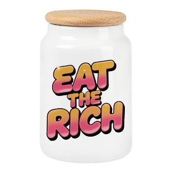 Mangez les riches – Design socialisme amusant - Boîte à biscuits avec couvercle en bois - blanc - Devant