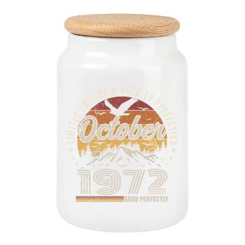 Octobre 1972 Cadeau Anniversaire - Octobre 1972 - Boîte à biscuits avec couvercle en bois - blanc - Devant