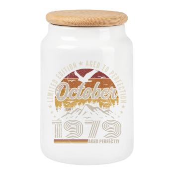 Octobre 1979 Cadeau Anniversaire - Octobre 1979 - Boîte à biscuits avec couvercle en bois - blanc - Devant
