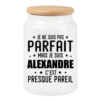 Alexandre : authentique, imparfait, top, fier - Boîte à biscuits avec couvercle en bois - blanc - Devant
