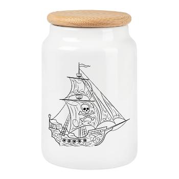Bateau pirate - Boîte à biscuits avec couvercle en bois - blanc - Devant