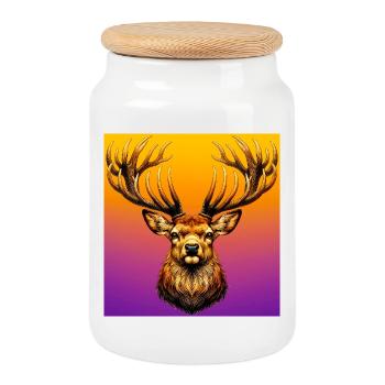 Deer - Cookie Jar with Wooden Lid - white - Front