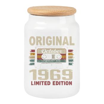 Né en Octobre 1969 | Cadeau Vintage Octobre 1969 - Boîte à biscuits avec couvercle en bois - blanc - Devant