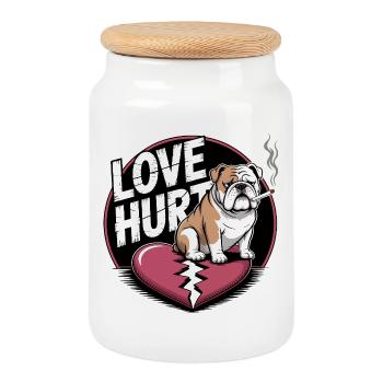 Love Hurts Bulldog - Cookie Jar with Wooden Lid - white - Front