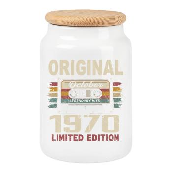 Né en Octobre 1970 | Cadeau Vintage Octobre 1970 - Boîte à biscuits avec couvercle en bois - blanc - Devant