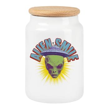 Alien Smile - Cookie Jar with Wooden Lid - white - Front
