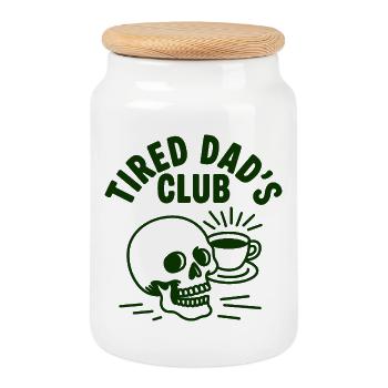 Müde Väter Club Kaffee Schädel - Keksdose mit Holzdeckel - Weiß - Vorne