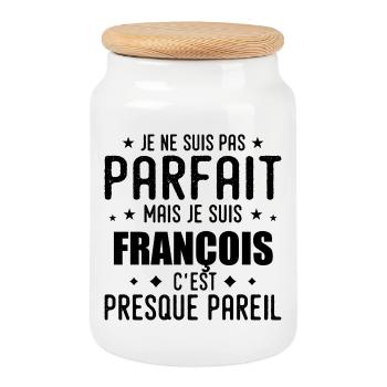 François: authentisch, unvollkommen, oben, Perfektion - Keksdose mit Holzdeckel - Weiß - Vorne