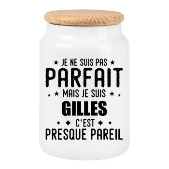 Gilles: authentisch, unvollkommen, oben, perfekt - Keksdose mit Holzdeckel - Weiß - Vorne