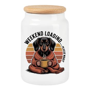 Cozy Coffee Dachshund - Cookie Jar with Wooden Lid - white - Front