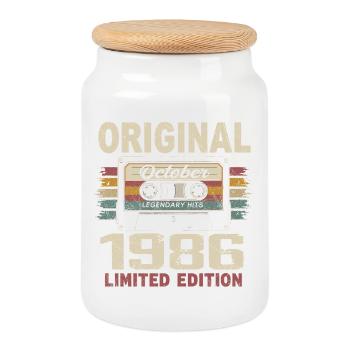 Born in October 1986 | Vintage Gift October 1986 - Cookie Jar with Wooden Lid - white - Front