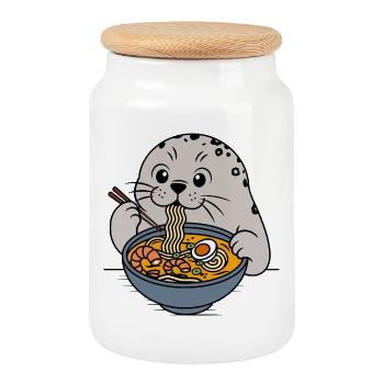 Ramen-Robbe - Keksdose mit Holzdeckel - Weiß - Vorne