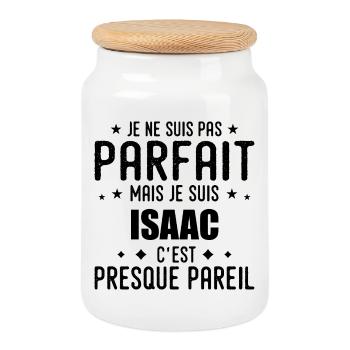 Isaac: authentisch, unvollkommen, oben, Perfektion - Keksdose mit Holzdeckel - Weiß - Vorne