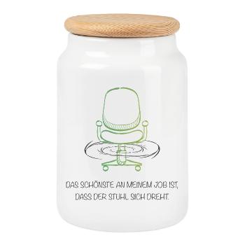 Office humor – The best thing about my job? The swivel chair - Cookie Jar with Wooden Lid - white - Front