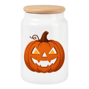 Citrouille Helloween avec visage effrayant - Boîte à biscuits avec couvercle en bois - blanc - Devant