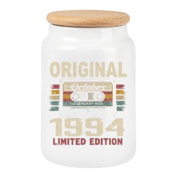 Born in October 1994 | Vintage Gift October 1994 - Cookie Jar with Wooden Lid - white - Front