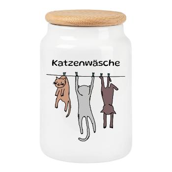 Nettoyant pour chat - Boîte à biscuits avec couvercle en bois - blanc - Devant