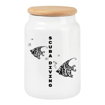 Scuba Diving – Tribal Fish Design - Cookie Jar with Wooden Lid - white - Front
