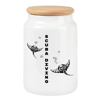 Scuba Diving – Tribal Manta Ray Design - Cookie Jar with Wooden Lid - white - Front