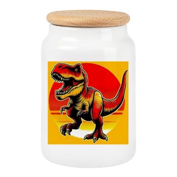 dinosaure - Boîte à biscuits avec couvercle en bois - blanc - Devant