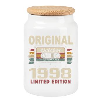 Né en Octobre 1998 | Cadeau Vintage Octobre 1998 - Boîte à biscuits avec couvercle en bois - blanc - Devant
