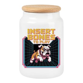 Retro Bulldog Gamer Insert Bones - Cookie Jar with Wooden Lid - white - Front