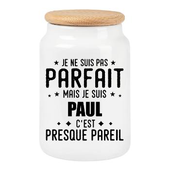 Paul: authentisch, unvollkommen, oben, Perfektion - Keksdose mit Holzdeckel - Weiß - Vorne