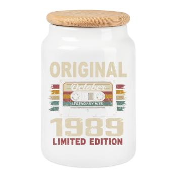 Jahrgang Oktober 1989 | Vintage Geschenk Oktober 1989 - Keksdose mit Holzdeckel - Weiß - Vorne